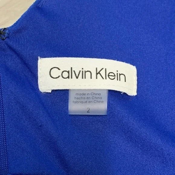 NWOT CALVIN KLEIN | Women's Ruched Waist‎ Surplice Neck Dress in Regatta Blue - Picture 4 of 6